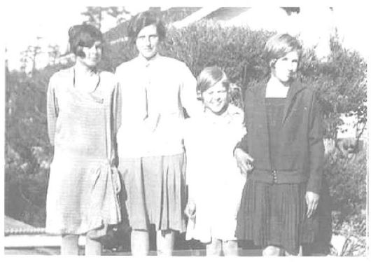 A 1930 photo of the Mace sisters on Savary Island.  Left to Right: Evelyn, Irene, Doris, and Alice.
(Source: Rusty Nails and Ration Books: Great Depression and WWII Memories 1929-1945 by  Barbara Ann Lambert)
