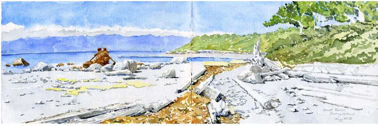 The Steam Donkey at Duck Bay (water-colour by Michael Kluckner
)